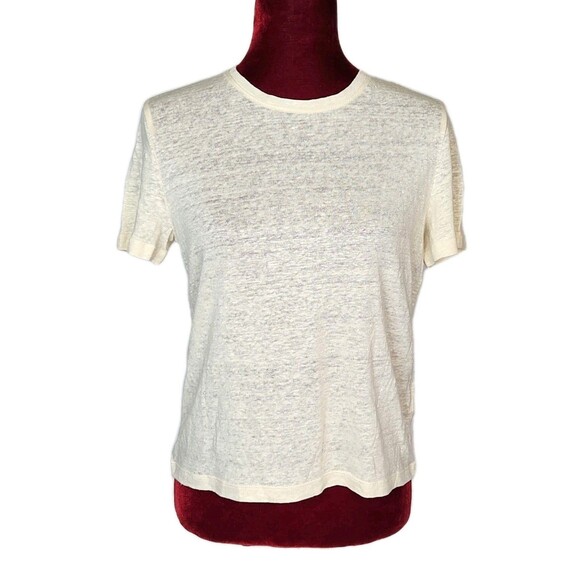 J. Crew Tops - J. Crew Relaxed Textured Cream Linen Minimalist Short Sleeve T Shirt Size XS NWT